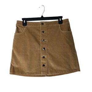 Express Corduroy Skirt Womens Size 4 A-Line Button Front Tan Brown Casual